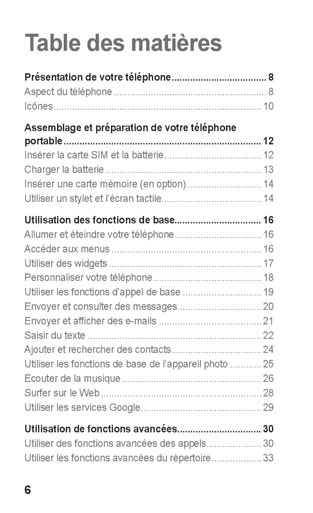 Samsung GT-C3300DKIBGL, GT-C3300SIIGBL, GT-C3300SIIVVT, GT-C3300DKIVVT, GT-C3300DKIMTL, GT-C3300DKIGBL manual Table des matières 