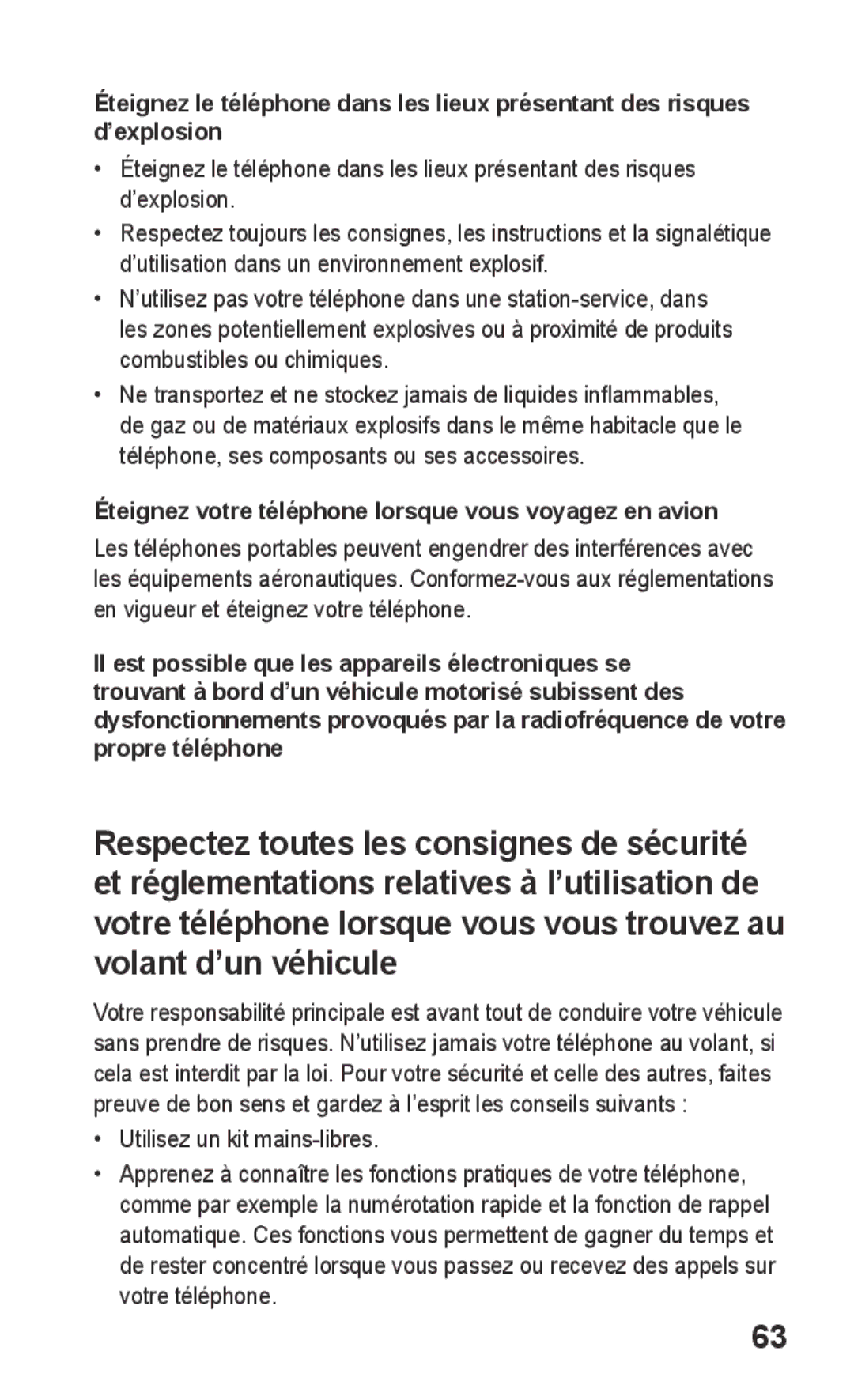 Samsung GT-C3300DKIMTL manual Éteignez votre téléphone lorsque vous voyagez en avion, Utilisez un kit mains-libres 