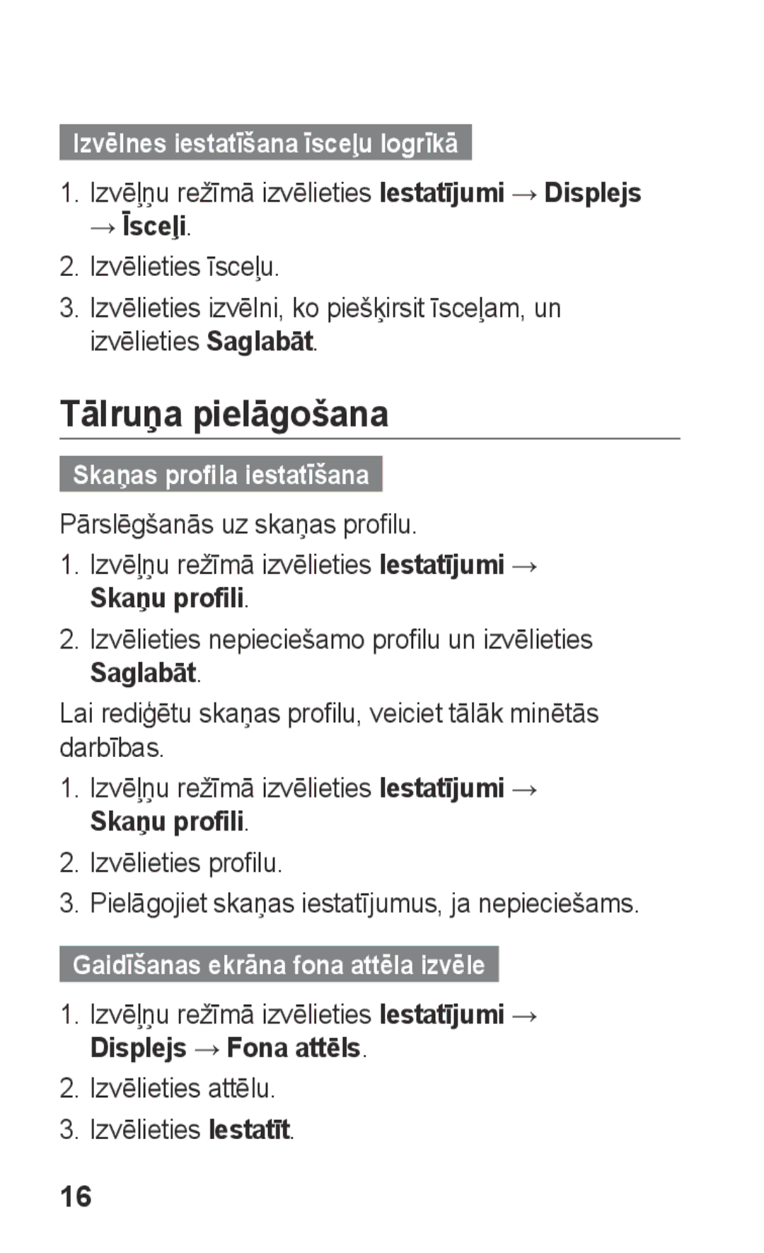 Samsung GT-C3300DKKSEB manual Tālruņa pielāgošana, Izvēlnes iestatīšana īsceļu logrīkā, Skaņas profila iestatīšana 