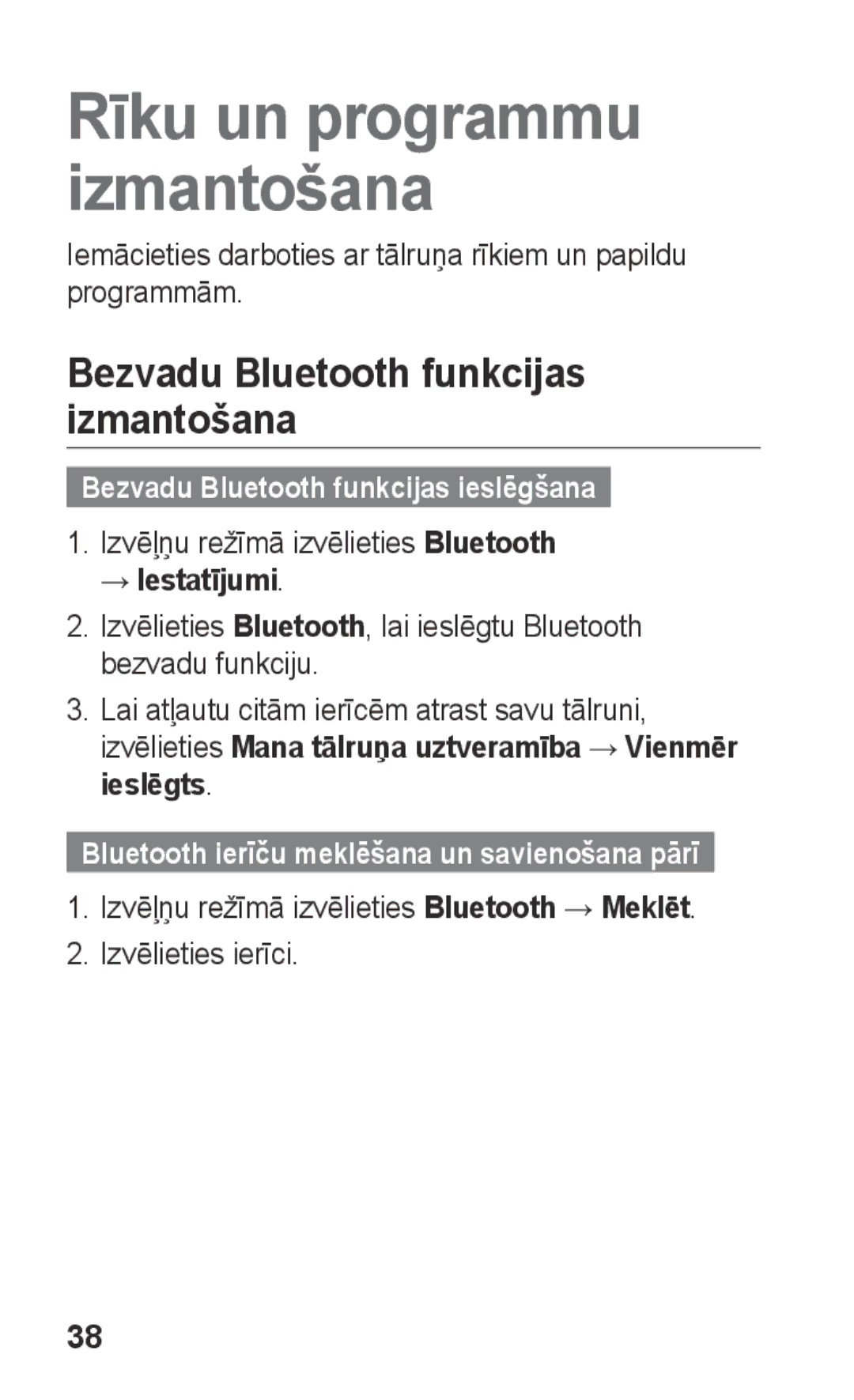 Samsung GT-C3300SIKSEB, GT-C3300SIKBAL Bezvadu Bluetooth funkcijas izmantošana, Bezvadu Bluetooth funkcijas ieslēgšana 