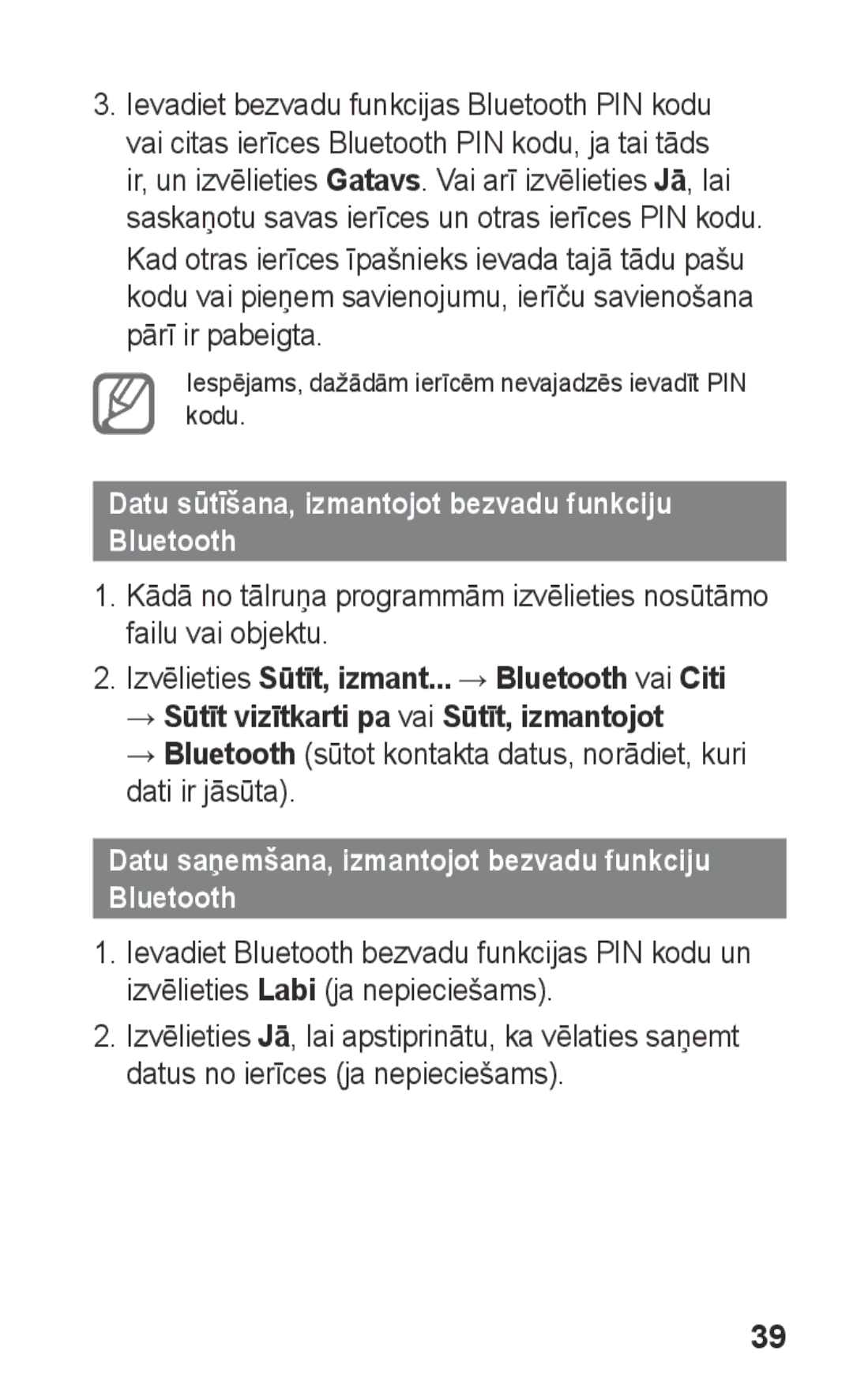 Samsung GT-C3300CWKEMT, GT-C3300SIKBAL, GT-C3300DKKSEB, GT-C3300CWKSEB Datu sūtīšana, izmantojot bezvadu funkciju Bluetooth 