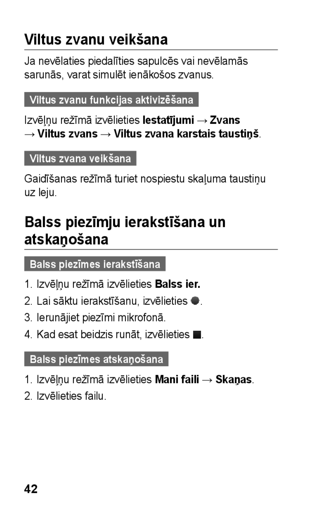 Samsung GT-C3300CWKSEB Viltus zvanu veikšana, Balss piezīmju ierakstīšana un atskaņošana, Balss piezīmes ierakstīšana 