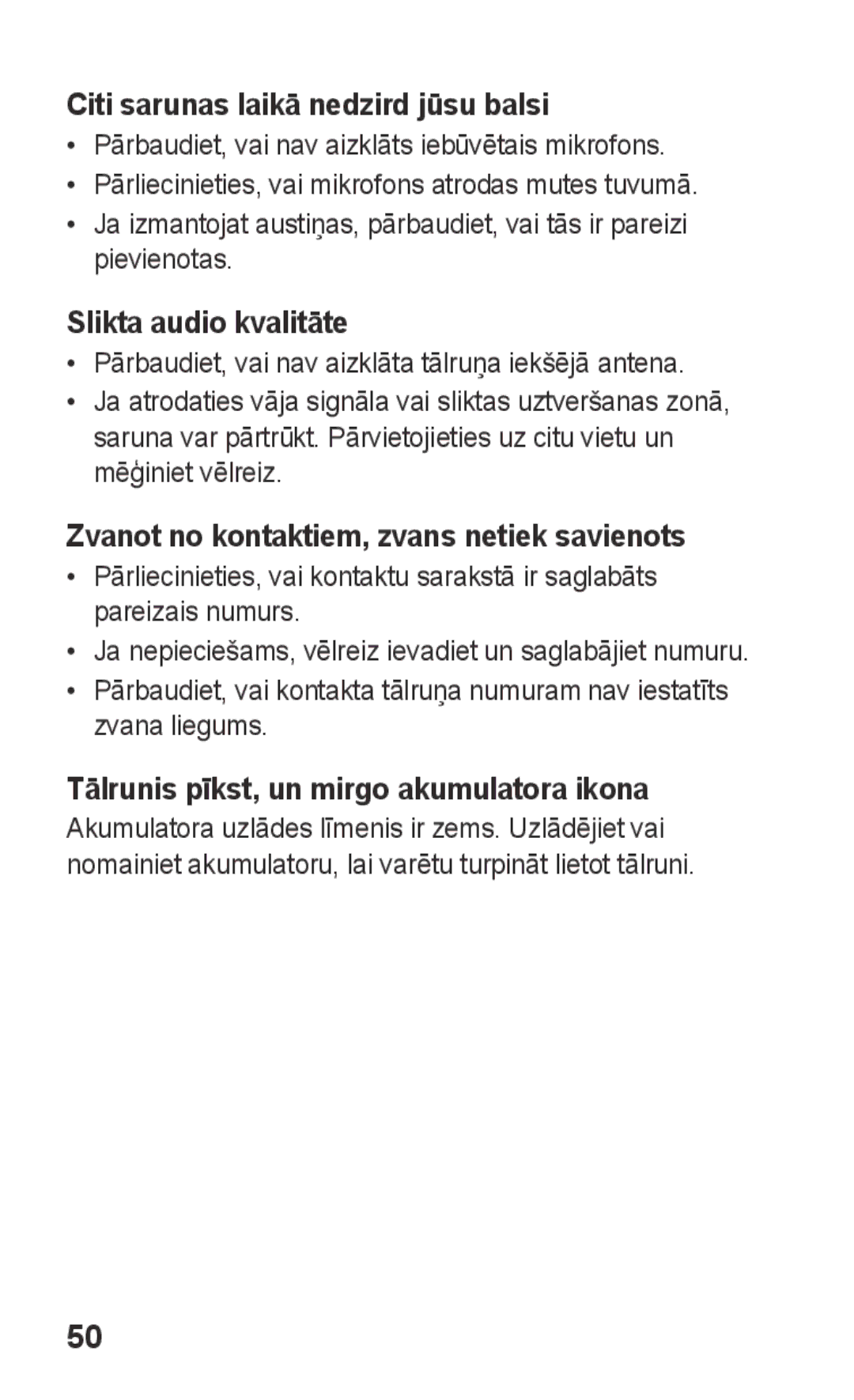 Samsung GT-C3300SIKBAL, GT-C3300DKKSEB, GT-C3300CWKSEB manual Citi sarunas laikā nedzird jūsu balsi, Slikta audio kvalitāte 