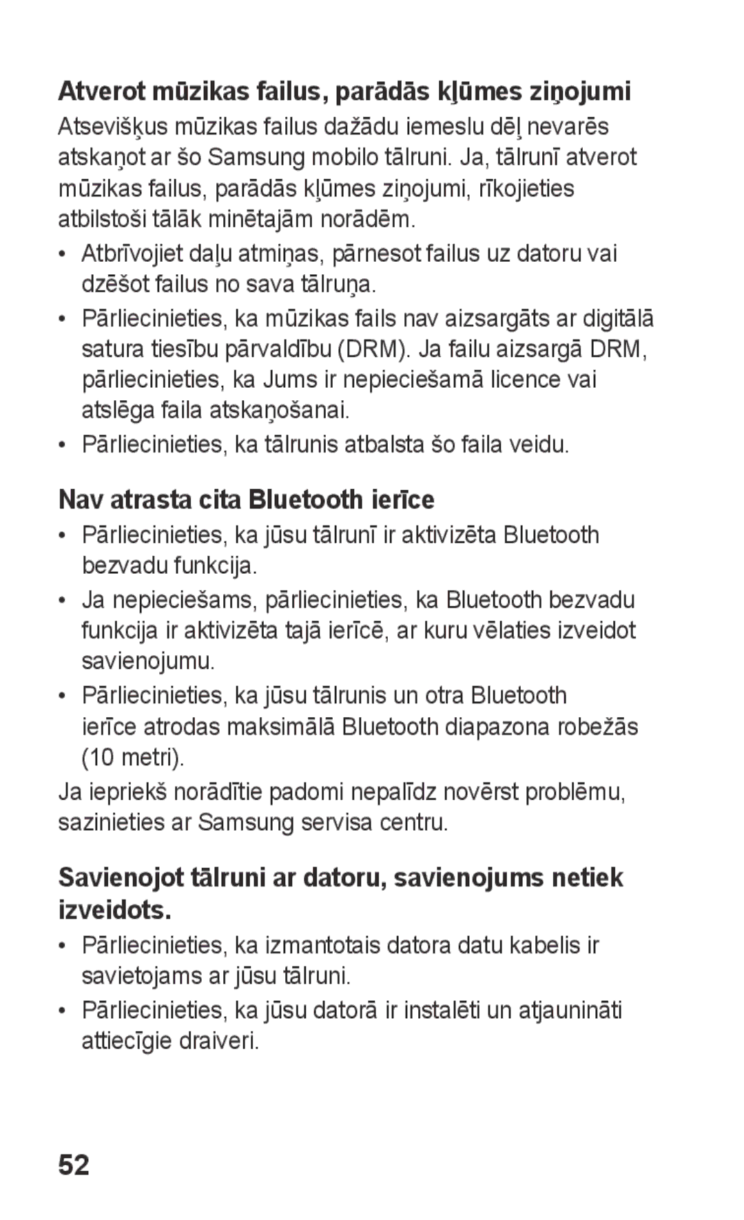 Samsung GT-C3300CWKSEB, GT-C3300SIKBAL Atverot mūzikas failus, parādās kļūmes ziņojumi, Nav atrasta cita Bluetooth ierīce 