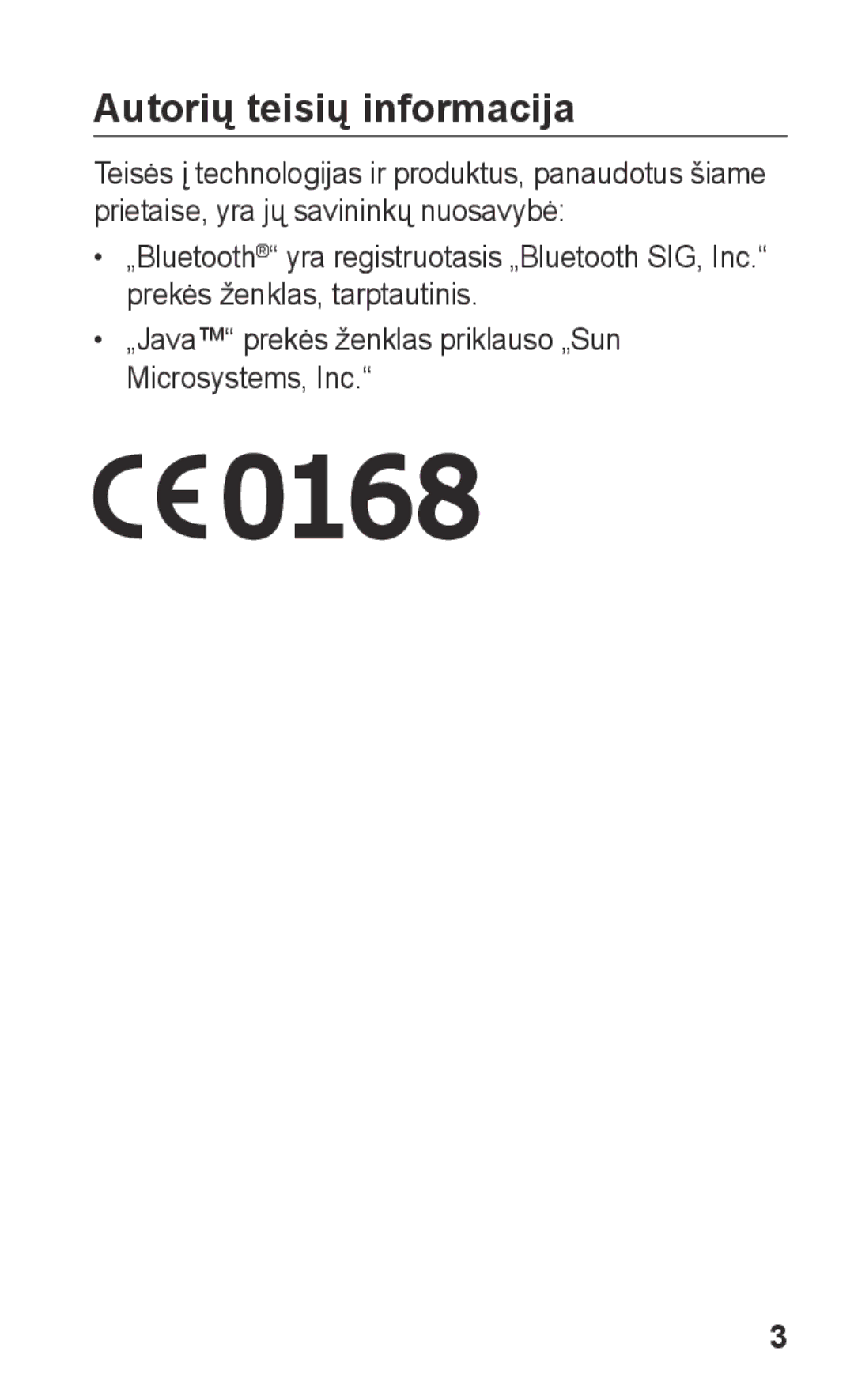 Samsung GT-C3300SIKSEB, GT-C3300SIKBAL, GT-C3300DKKSEB, GT-C3300CWKSEB, GT-C3300CWKEMT manual Autorių teisių informacija 