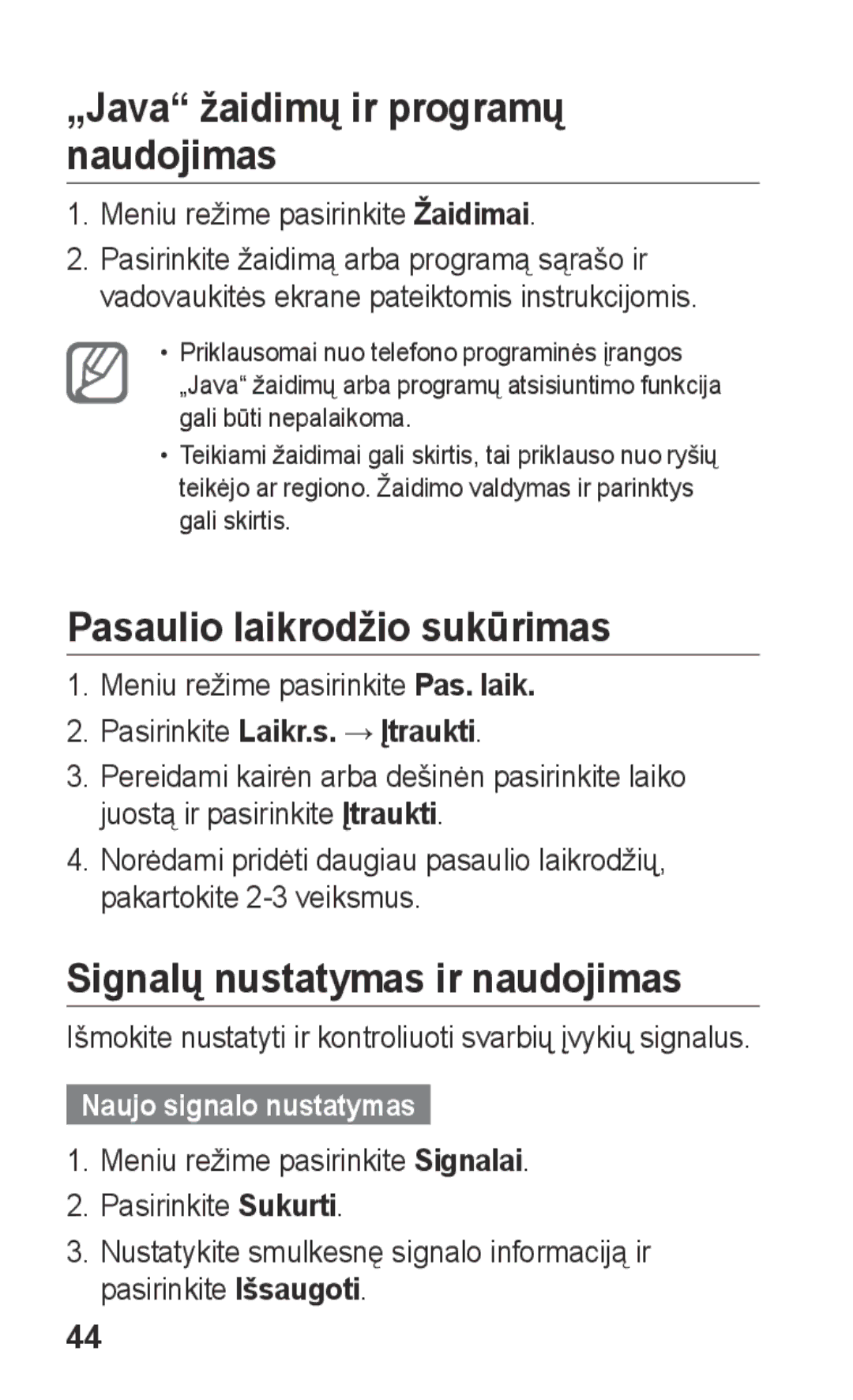 Samsung GT-C3300CWKEMT manual „Java žaidimų ir programų naudojimas, Pasaulio laikrodžio sukūrimas, Naujo signalo nustatymas 