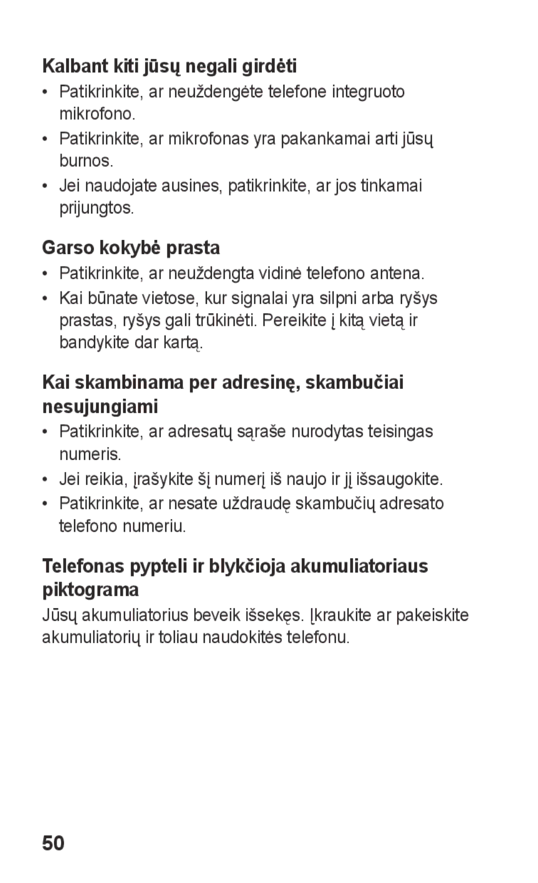 Samsung GT-C3300SIKBAL, GT-C3300DKKSEB, GT-C3300CWKSEB, GT-C3300SIKSEB Kalbant kiti jūsų negali girdėti, Garso kokybė prasta 