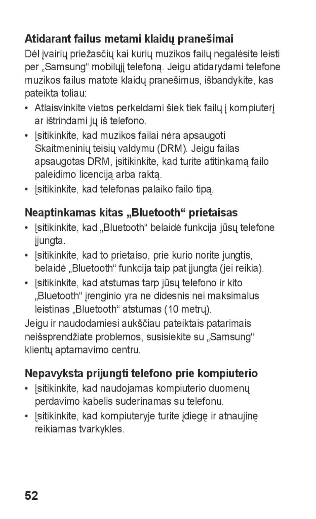 Samsung GT-C3300CWKSEB, GT-C3300SIKBAL Atidarant failus metami klaidų pranešimai, Neaptinkamas kitas „Bluetooth prietaisas 