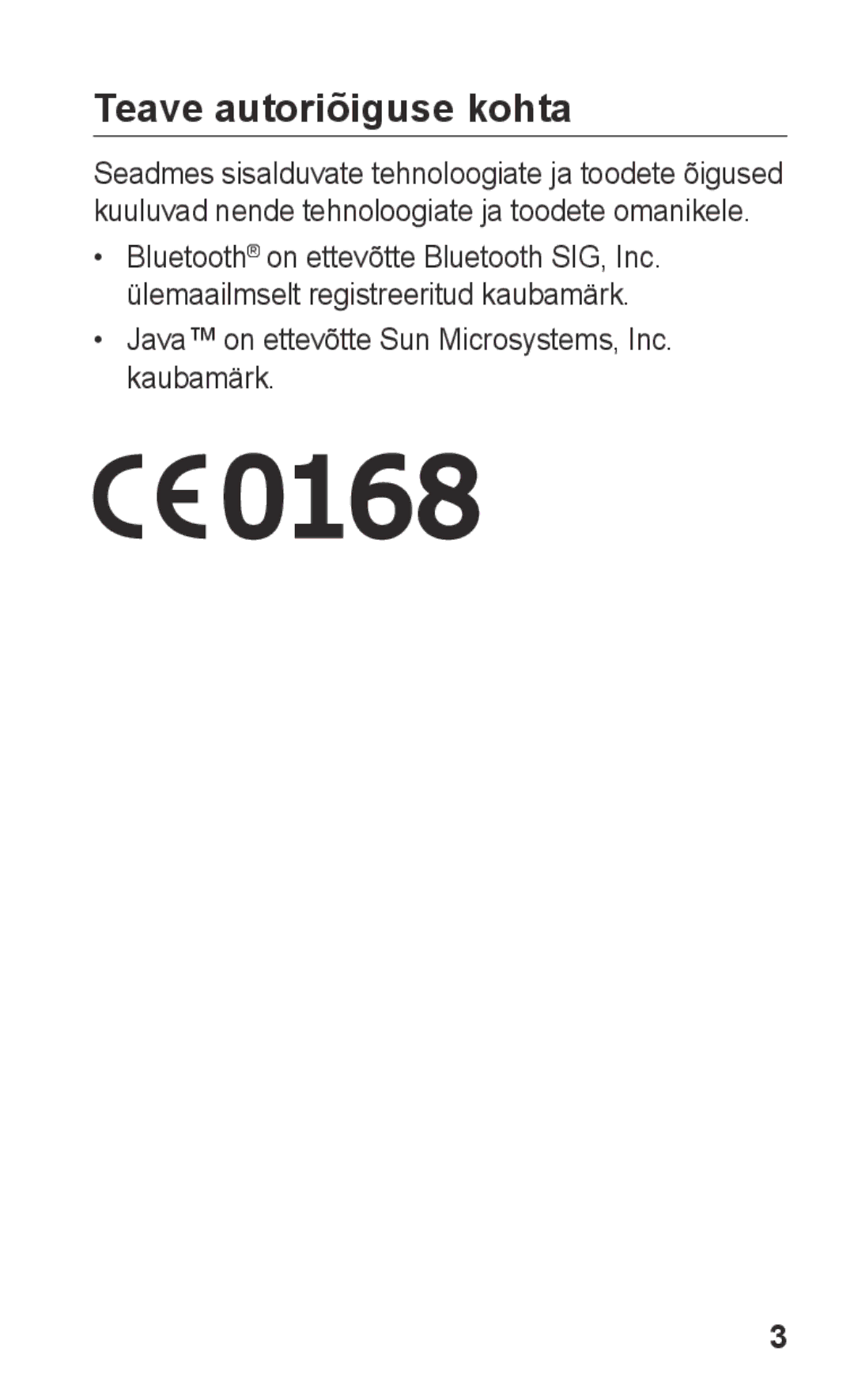 Samsung GT-C3300SIKSEB, GT-C3300SIKBAL manual Teave autoriõiguse kohta, Java on ettevõtte Sun Microsystems, Inc. kaubamärk 