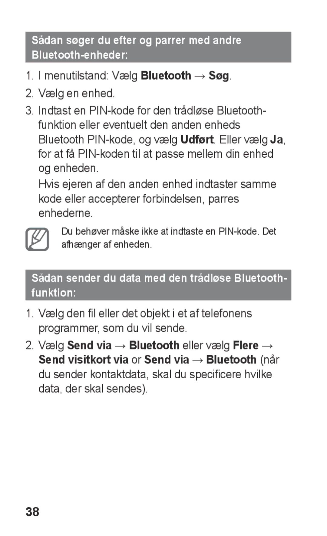 Samsung GT-C3300SIKXEE, GT-C3300SIKNEE, GT-C3300CWKNEE manual Sådan søger du efter og parrer med andre Bluetooth-enheder 