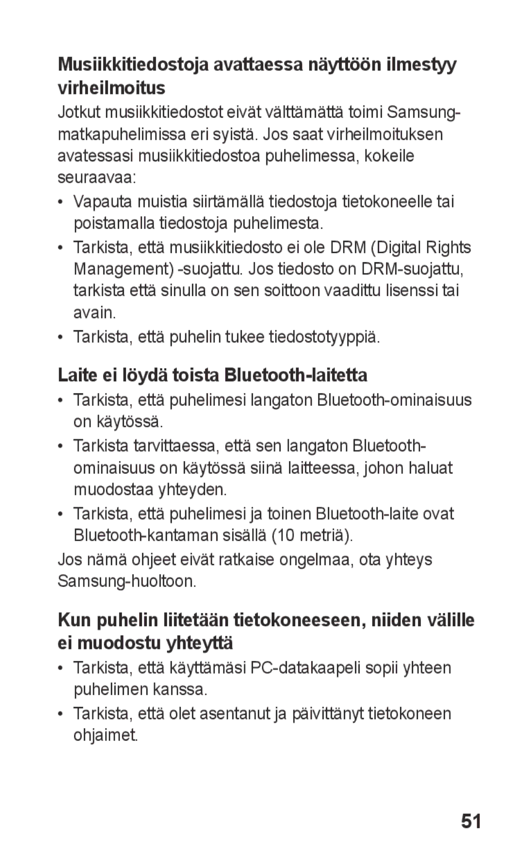 Samsung GT-C3300CWKNEE, GT-C3300SIKNEE, GT-C3300DKKNEE, GT-C3300SIKXEE manual Laite ei löydä toista Bluetooth-laitetta 