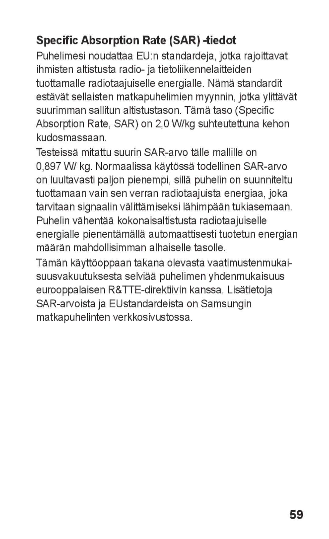 Samsung GT-C3300ENKNEE, GT-C3300SIKNEE, GT-C3300CWKNEE, GT-C3300DKKNEE, GT-C3300SIKXEE Specific Absorption Rate SAR -tiedot 