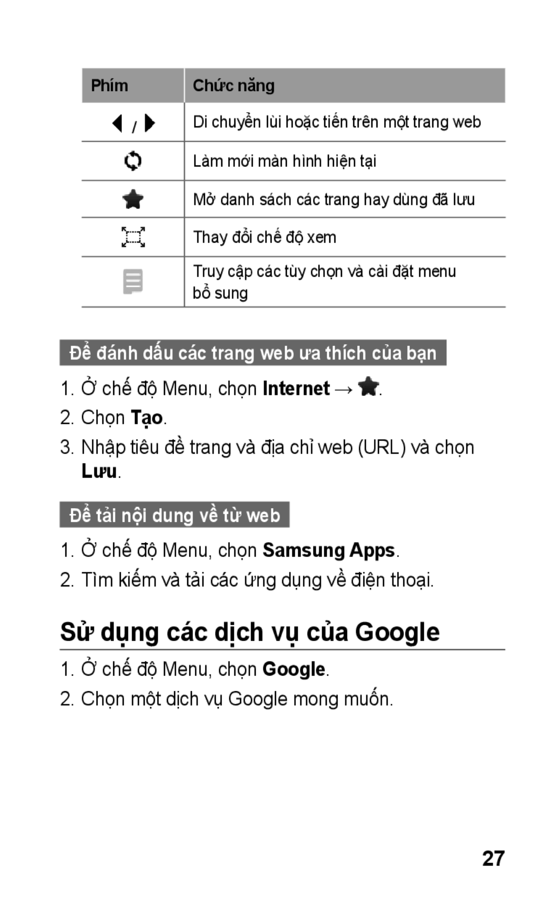 Samsung GT-C3303SIIXXV, GT-C3303DKIXXV manual Sử dụng các dịch vụ của Google, Để tải nội dung về từ web, Phim Chức năng 