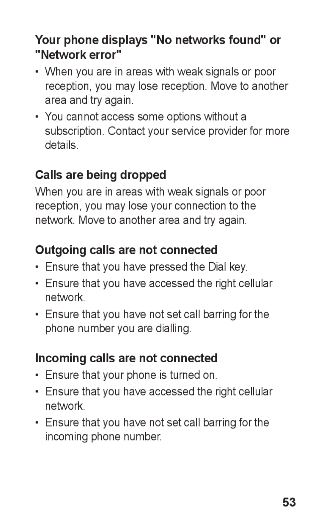 Samsung GT-C3303DKKECT, GT-C3303SIKKEN Your phone displays No networks found or Network error, Calls are being dropped 