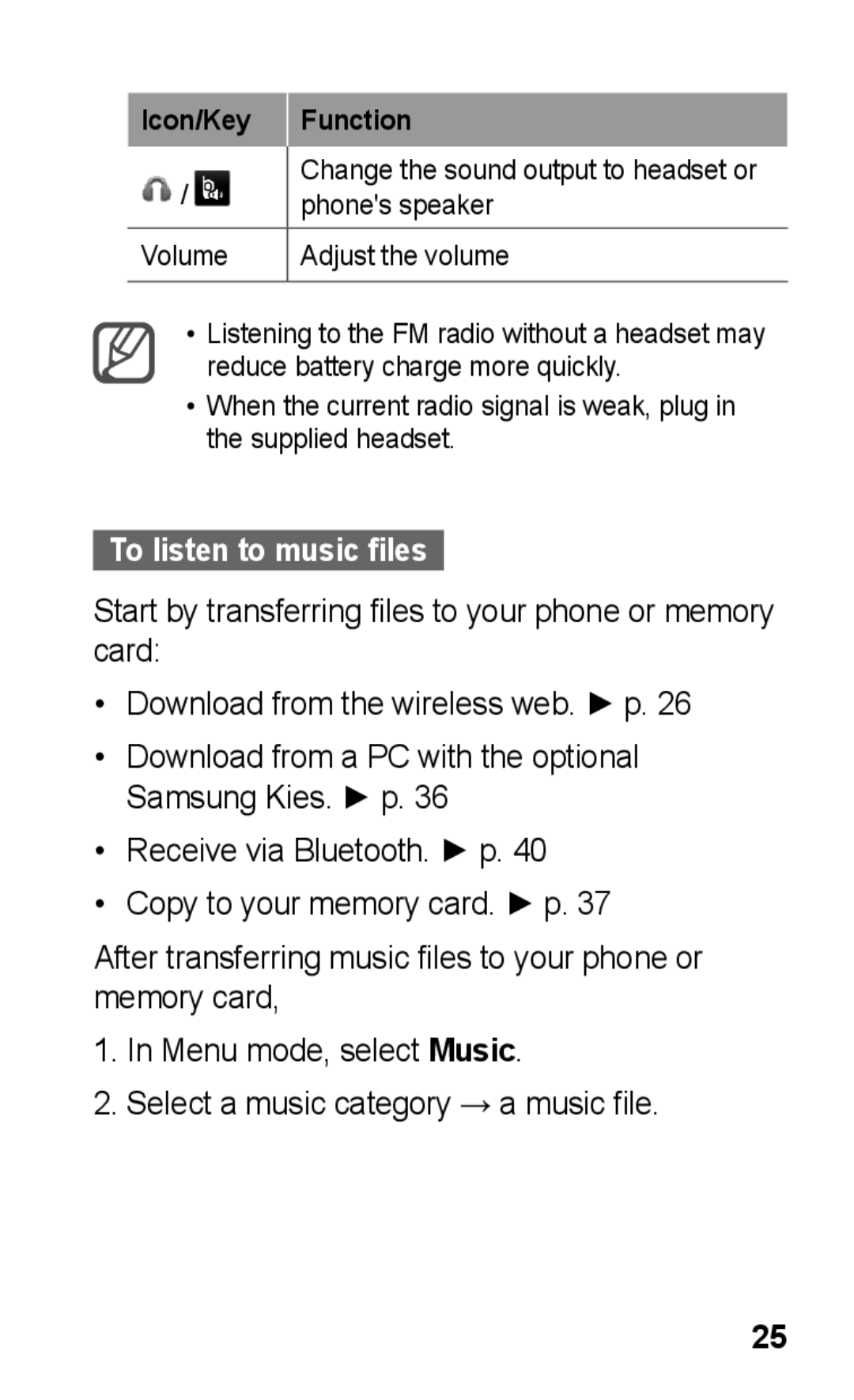 Samsung GT-C3303SIKPAK, GT-C3303SIKKEN, GT-C3303SIKMMC, GT-C3303SIKTMC, GT-C3303PSKTHR manual To listen to music files 