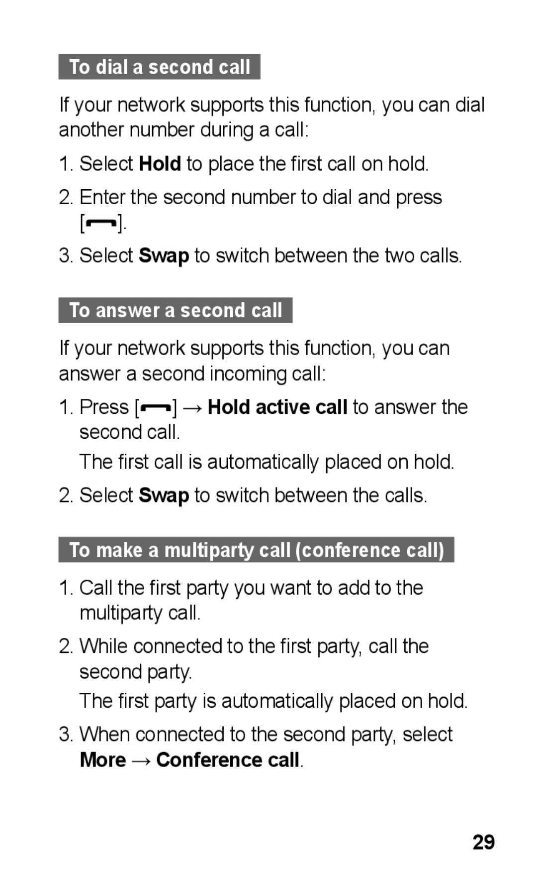 Samsung GT-C3303CWKMID, GT-C3303SIKKEN, GT-C3303SIKMMC, GT-C3303SIKTMC manual To dial a second call, To answer a second call 