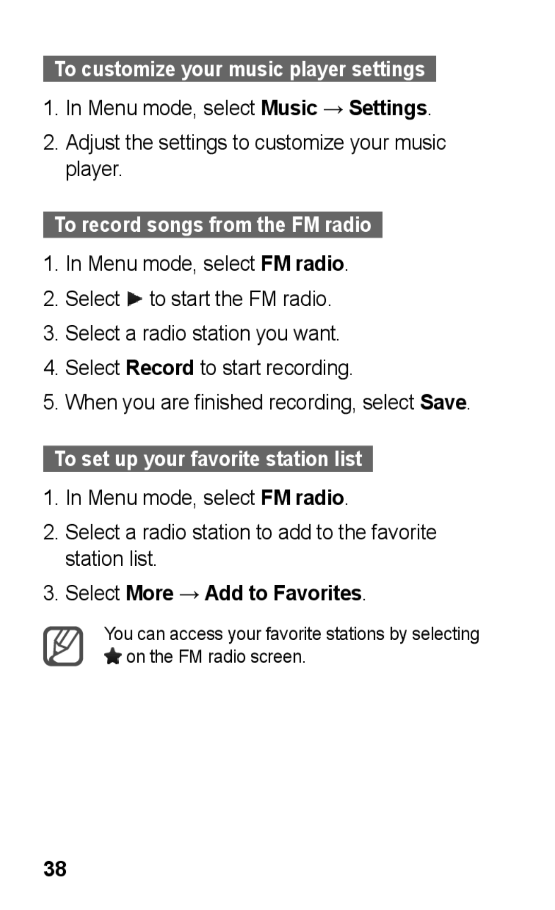 Samsung GT-C3303SIKEGY, GT-C3303SIKKEN manual To customize your music player settings, To record songs from the FM radio 