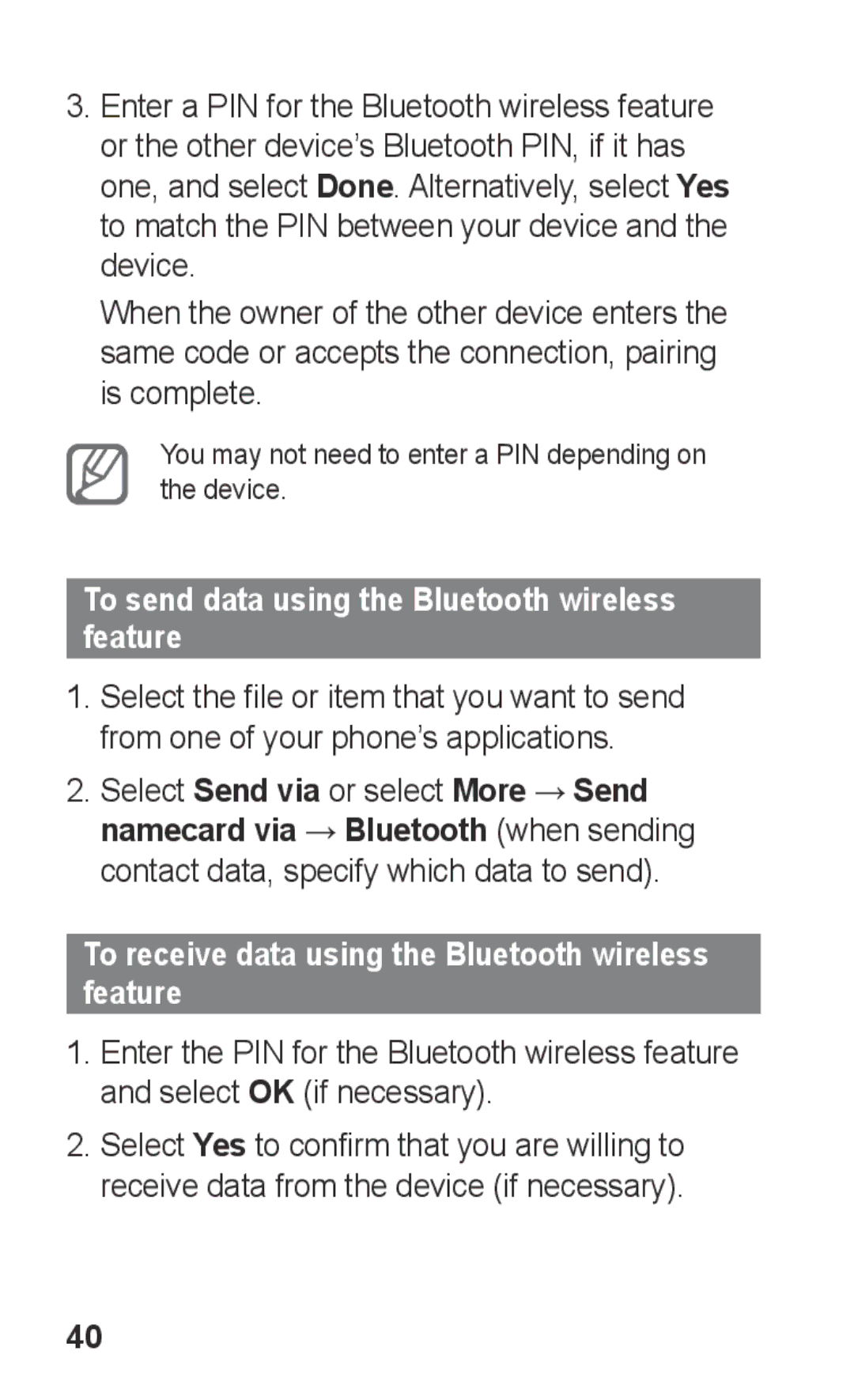 Samsung GT-C3303CWKMMC, GT-C3303SIKKEN, GT-C3303SIKMMC, GT-C3303SIKTMC To send data using the Bluetooth wireless feature 