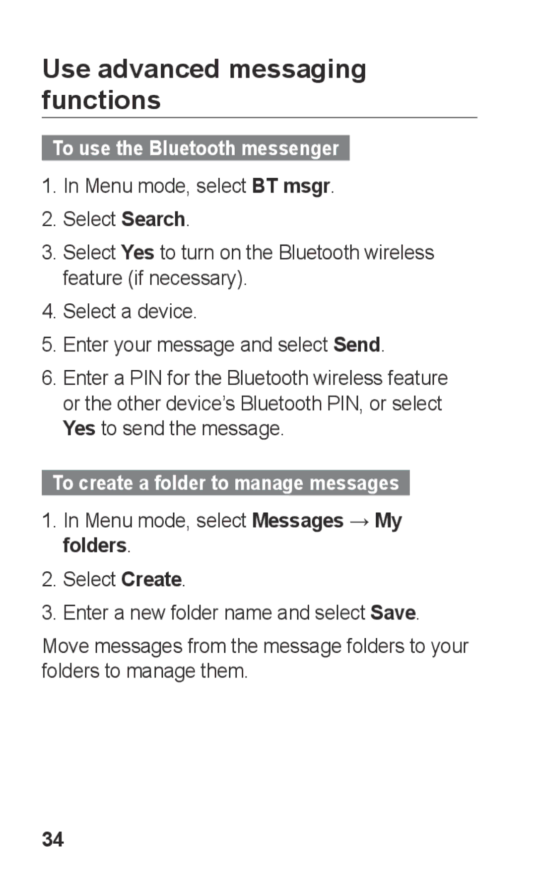 Samsung GT-C3303WRIMID, GT-C3303WRIJED, GT-C3303WRIMRT Use advanced messaging functions, To use the Bluetooth messenger 