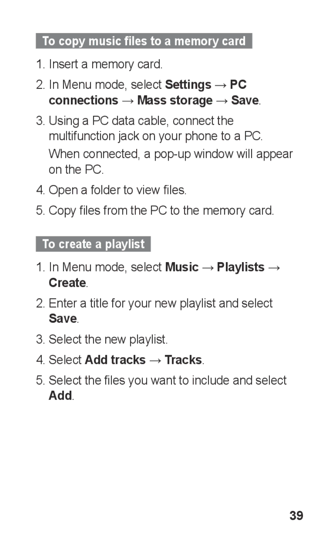 Samsung GT-C3303DKMJED manual To copy music files to a memory card, To create a playlist, Select Add tracks → Tracks 