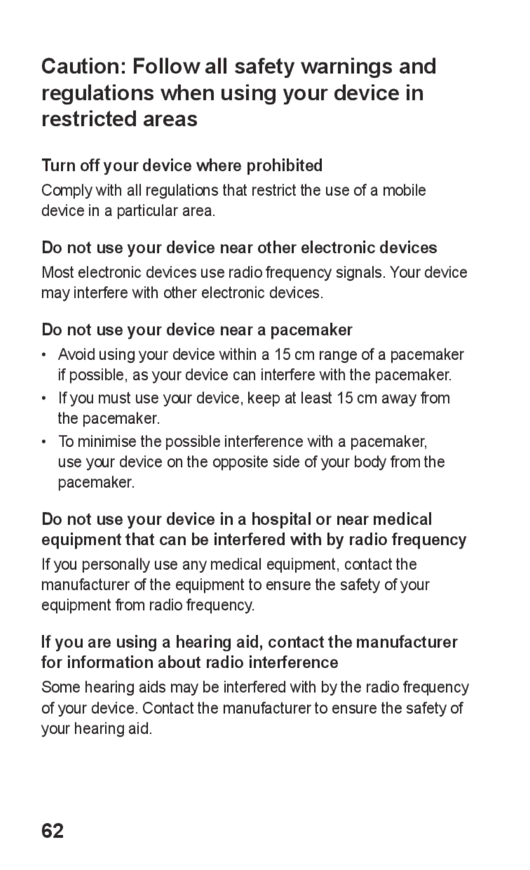 Samsung GT-C3303PSIMID manual Turn off your device where prohibited, Do not use your device near other electronic devices 