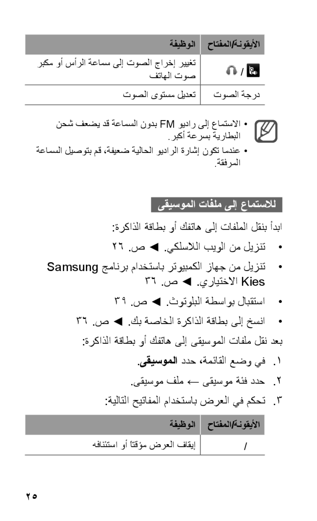 Samsung GT-C3303SIMJED ىقيسوملا تافلم ىلإ عامتسلال, 39 .ص .ثوتولبلا ةطساوب لابقتسا, ىقيسوملا ددح ،ةمئاقلا عضو يف1, ةفيظولا 