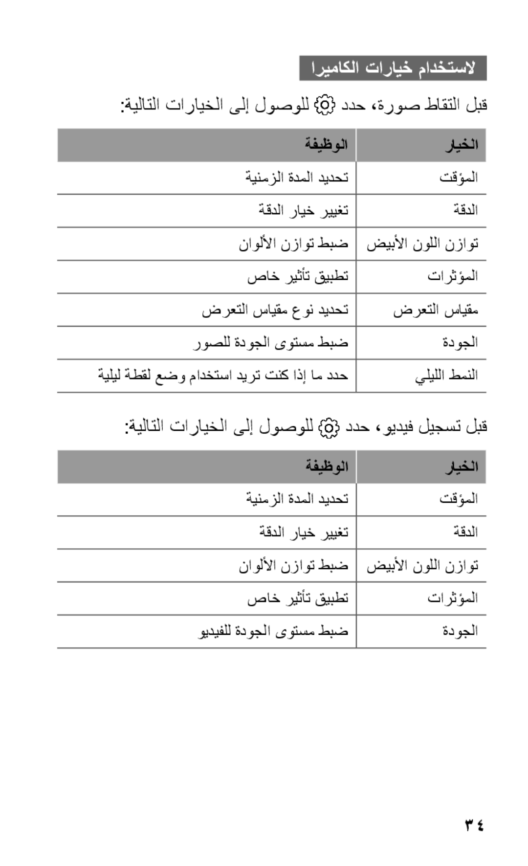 Samsung GT-C3303WRIMID ةيلاتلا تارايخلا ىلإ لوصولل ددح ،ةروص طاقتلا لبق, ةيلاتلا تارايخلا ىلإ لوصولل ددح ،ويديف ليجست لبق 