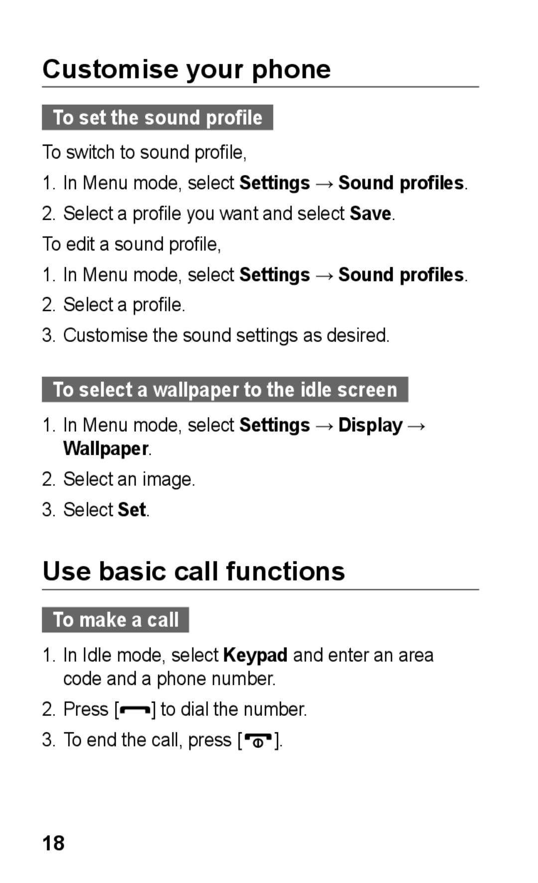 Samsung GT-C3303CWMJED manual Customise your phone, Use basic call functions, To set the sound profile, To make a call 