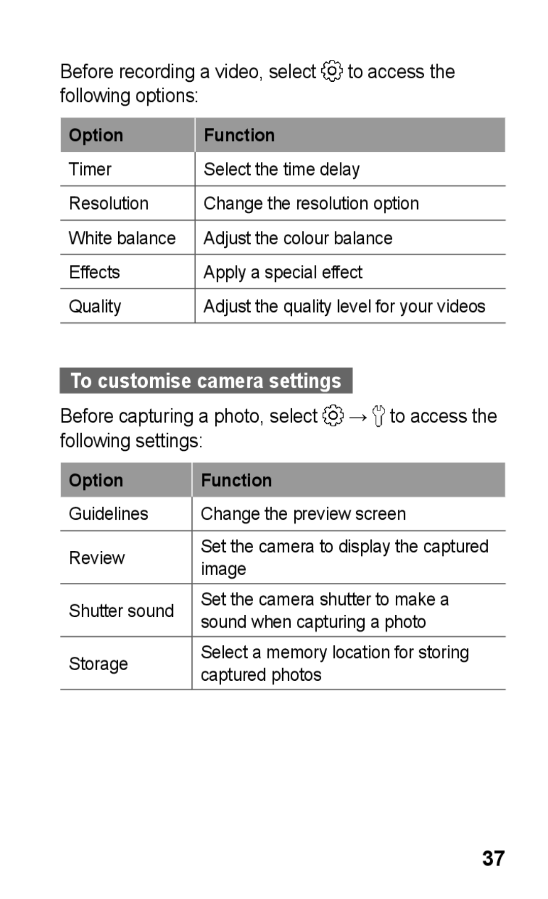 Samsung GT-C3303DKITHR, GT-C3303WRIJED, GT-C3303WRIMRT, GT-C3303SIIXSG, GT-C3303SIIPAK manual To customise camera settings 