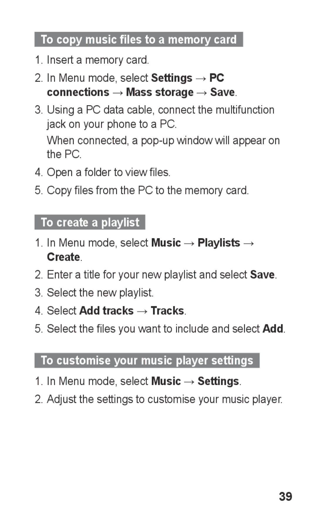 Samsung GT-C3303DKMJED manual To copy music files to a memory card, To create a playlist, Select Add tracks → Tracks 