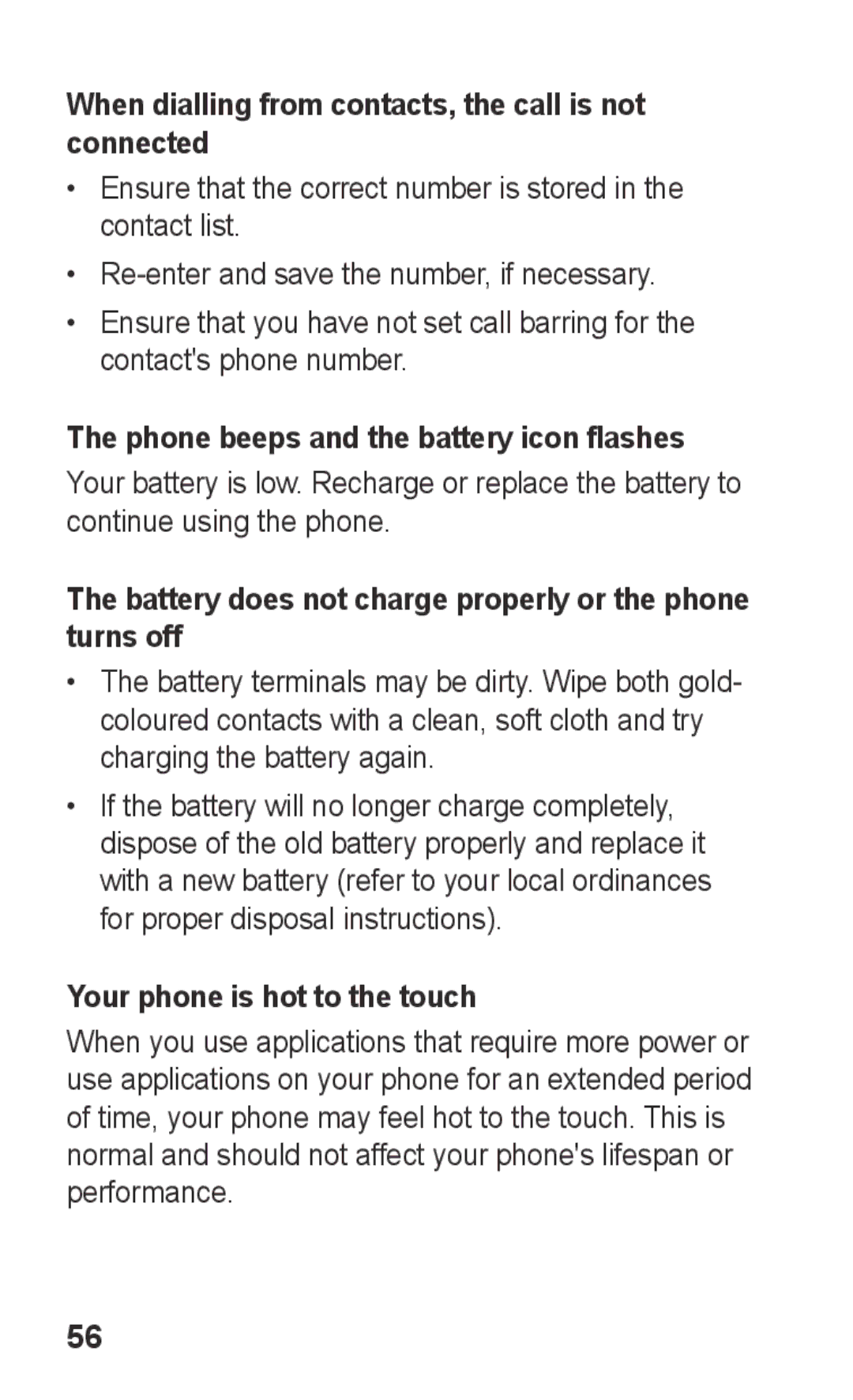 Samsung GT-C3303PSMKSA When dialling from contacts, the call is not connected, Phone beeps and the battery icon flashes 