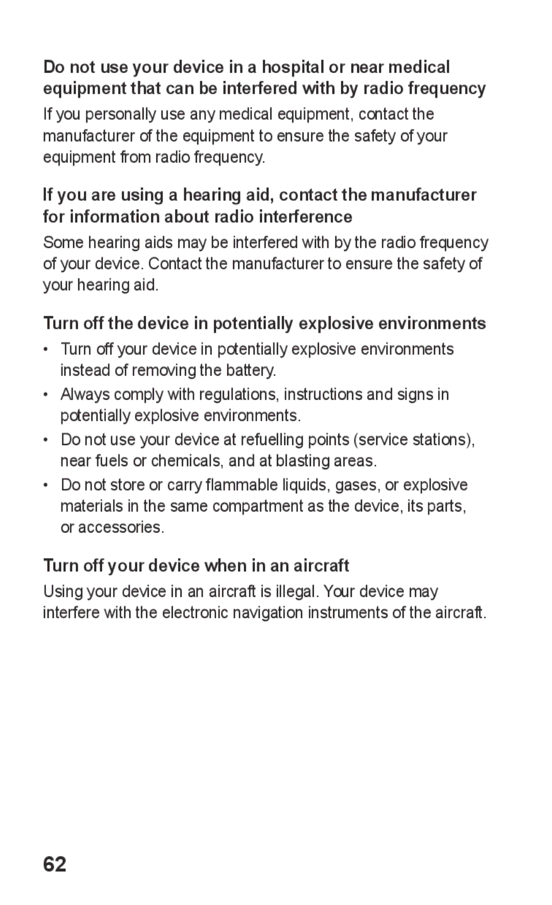 Samsung GT-C3303PSIMID Turn off the device in potentially explosive environments, Turn off your device when in an aircraft 