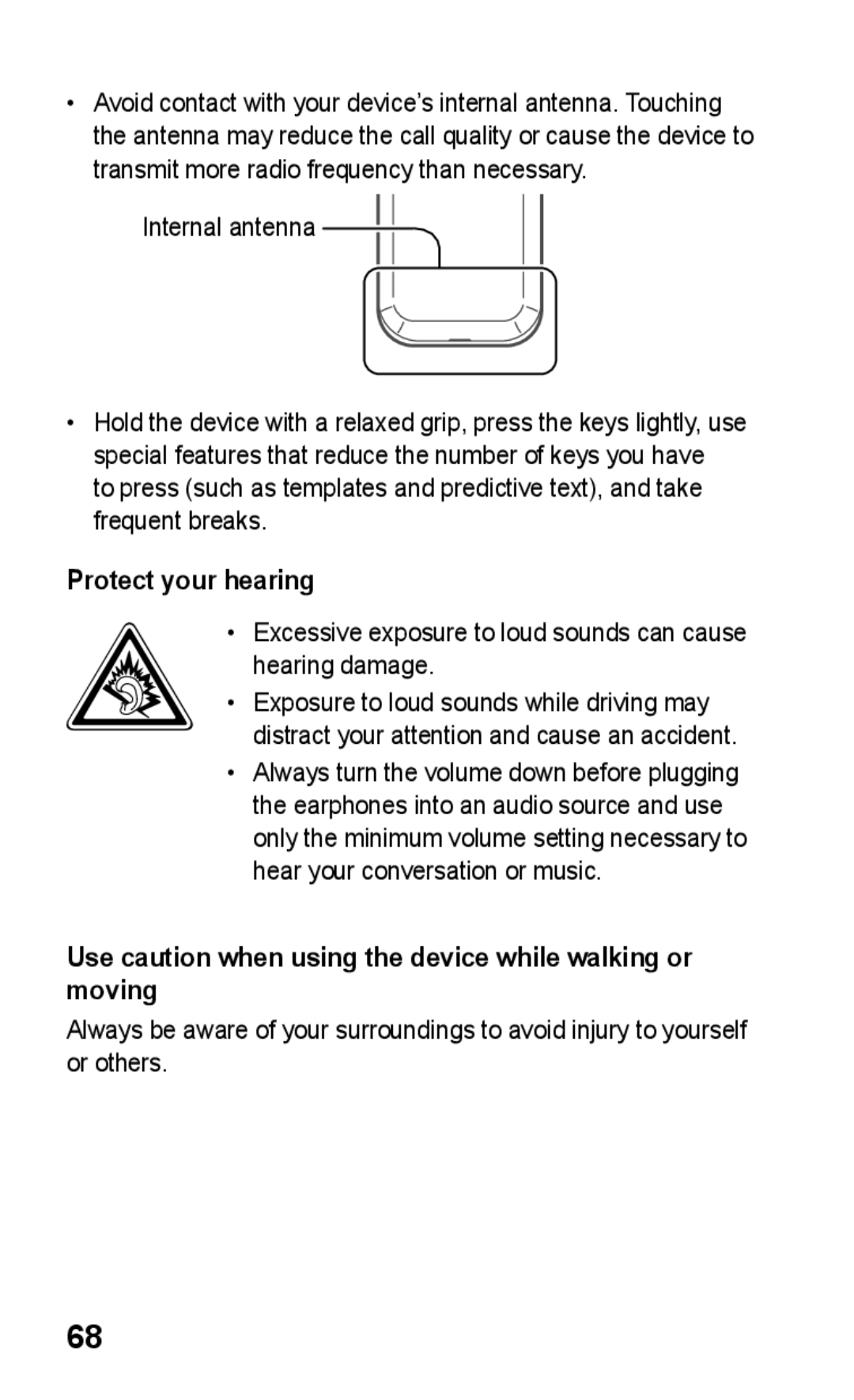 Samsung GT-C3303ENITHR, GT-C3303WRIJED Protect your hearing, Use caution when using the device while walking or moving 