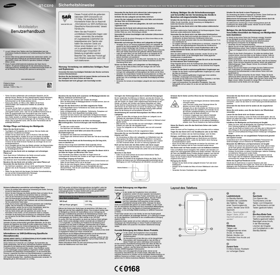 Samsung GT-C3310UWACIT, GT-C3310IBRCIT, GT-C3310MSACIT, GT-C3310ISACIT manual Elementi del telefono 