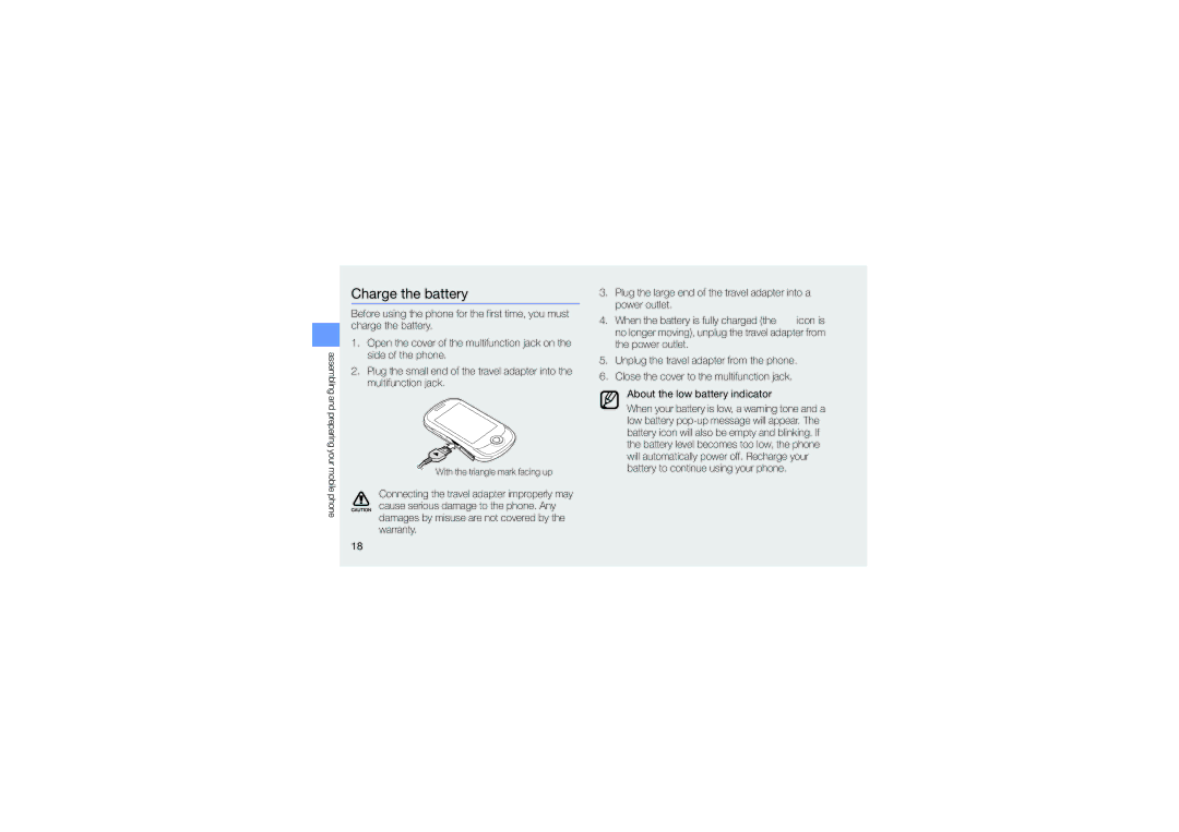 Samsung GH68-26715A, GT-C3510 manual Charge the battery 