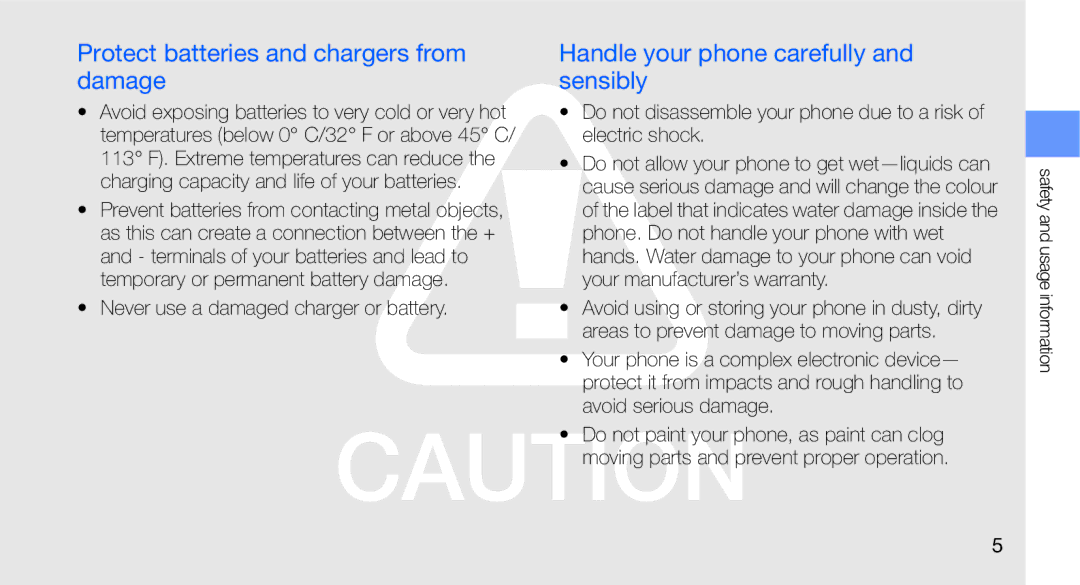 Samsung GT-C3510CWAXEF manual Protect batteries and chargers from damage, Handle your phone carefully and sensibly 