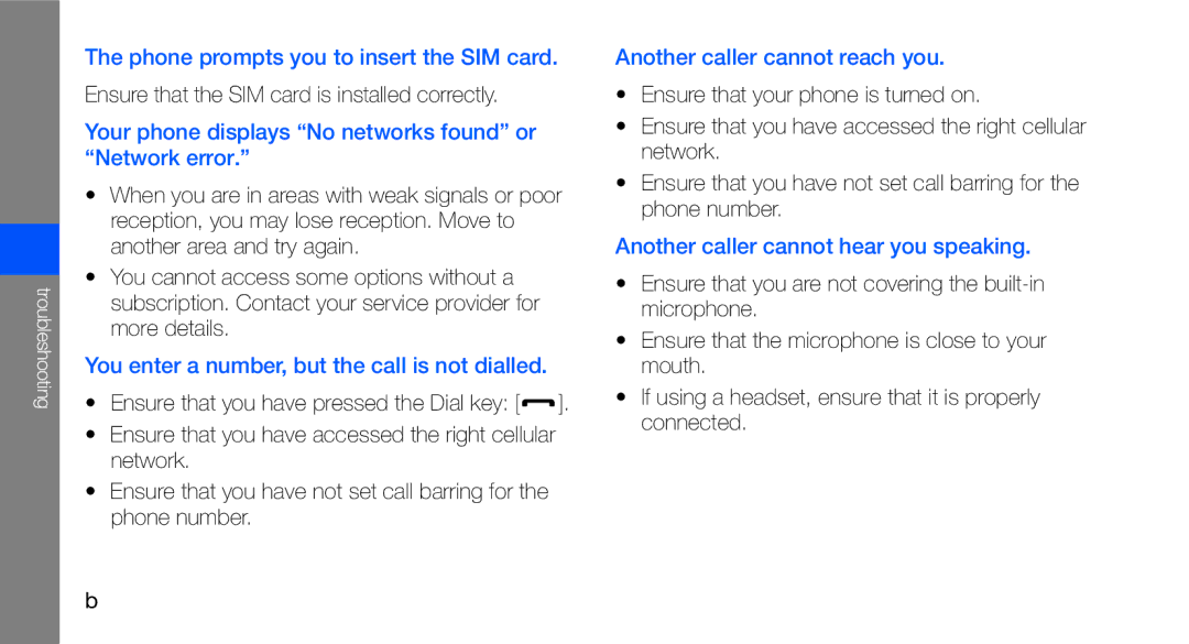 Samsung GT-C3510XKACIT Phone prompts you to insert the SIM card, Your phone displays No networks found or Network error 