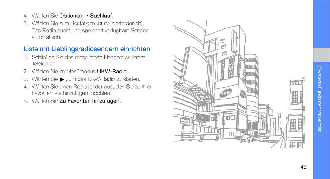 Samsung GT-C3510SBATUR, GT-C3510CWADBT, GT-C3510SBADBT, GT-C3510SIATUR manual Liste mit Lieblingsradiosendern einrichten 