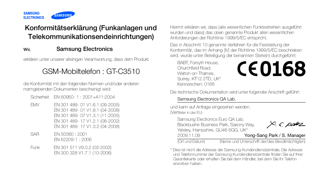 Samsung GT-C3510CWATPH, GT-C3510CWADBT, GT-C3510SBADBT, GT-C3510SIATUR manual GSM-Mobiltelefon GT-C3510, Samsung Electronics 