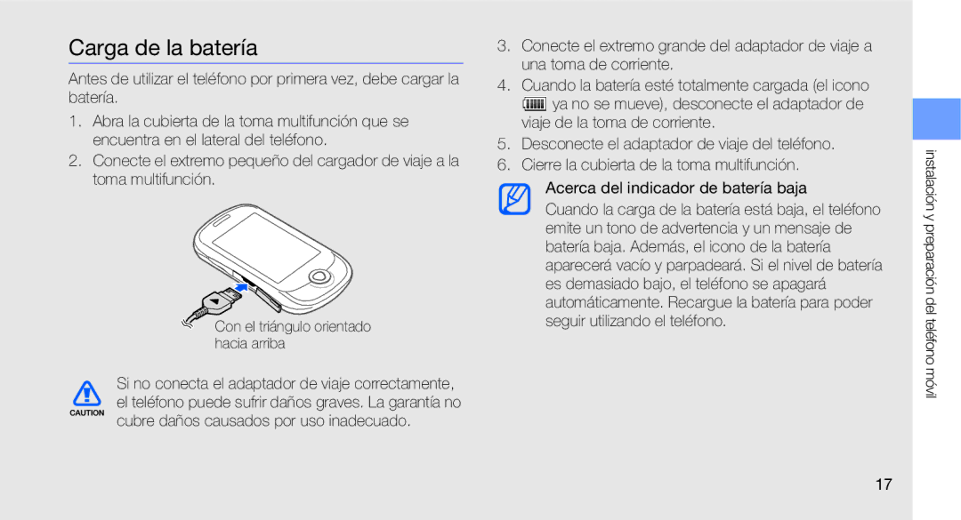 Samsung GT-C3510SIAXEC, GT-C3510CWATPH, GT-C3510SBAXEC, GT-C3510XKAFOP, GT-C3510CWAXEC, GT-C3510XKAXEC Carga de la batería 