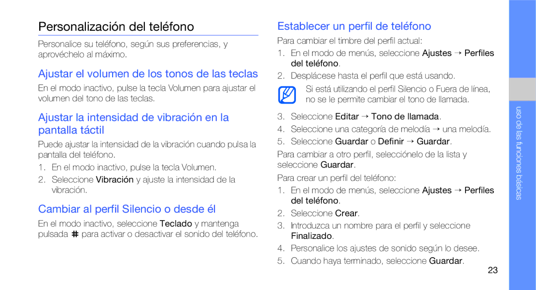 Samsung GT-C3510XKAFOP, GT-C3510CWATPH manual Personalización del teléfono, Ajustar el volumen de los tonos de las teclas 