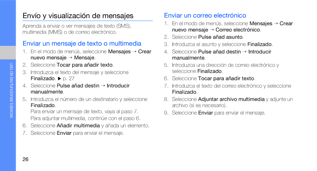 Samsung GT-C3510SIAXEC, GT-C3510CWATPH manual Envío y visualización de mensajes, Enviar un mensaje de texto o multimedia 