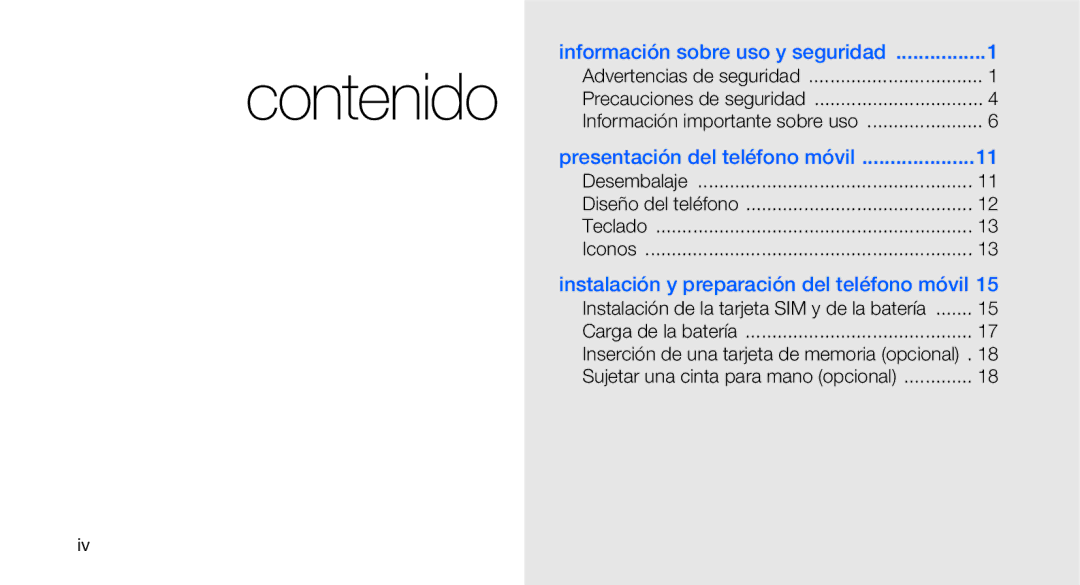 Samsung GT-C3510XKAXEC, GT-C3510CWATPH, GT-C3510SBAXEC Información sobre uso y seguridad, Presentación del teléfono móvil 