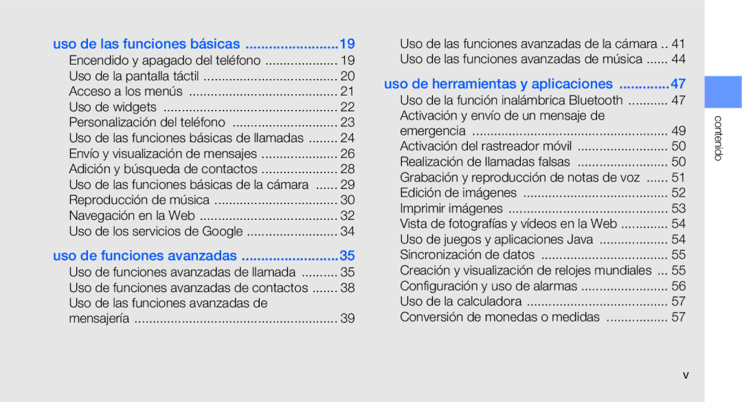 Samsung GT-C3510SIAXEC manual Uso de las funciones básicas, Uso de funciones avanzadas, Uso de las funciones avanzadas de 