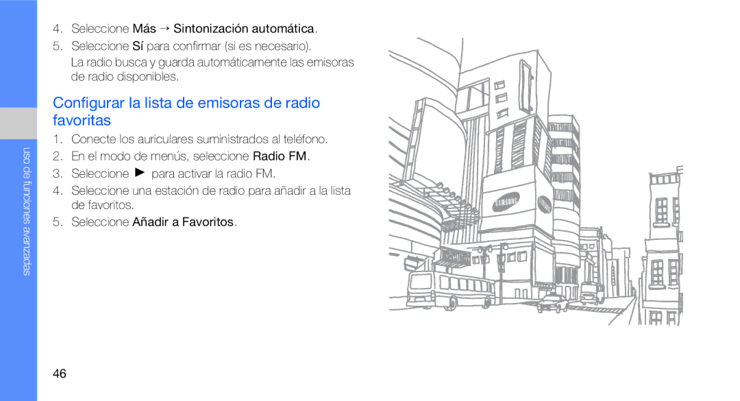 Samsung GT-C3510SBAFOP, GT-C3510CWATPH, GT-C3510SBAXEC, GT-C3510XKAFOP Configurar la lista de emisoras de radio favoritas 