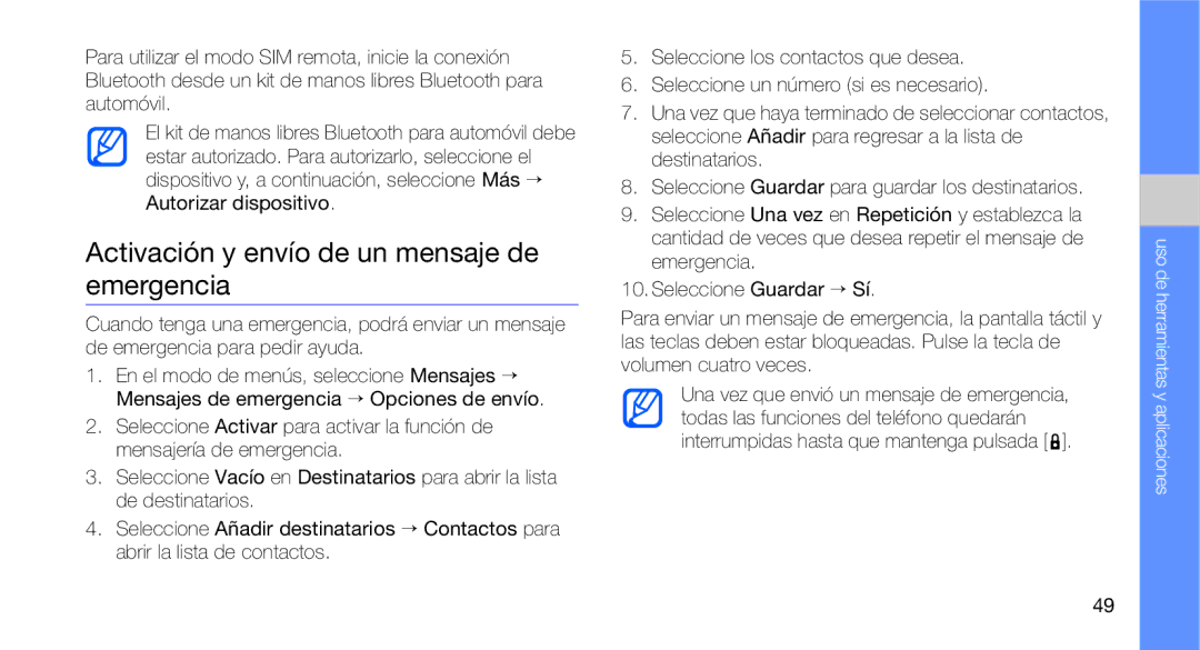 Samsung GT-C3510SBAXEC, GT-C3510CWATPH, GT-C3510XKAFOP, GT-C3510CWAXEC manual Activación y envío de un mensaje de emergencia 