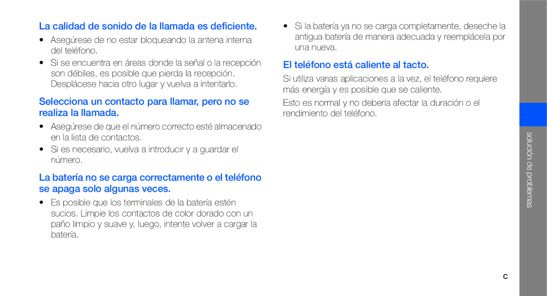 Samsung GT-C3510XKAXEC, GT-C3510CWATPH, GT-C3510SBAXEC, GT-C3510XKAFOP manual La calidad de sonido de la llamada es deficiente 