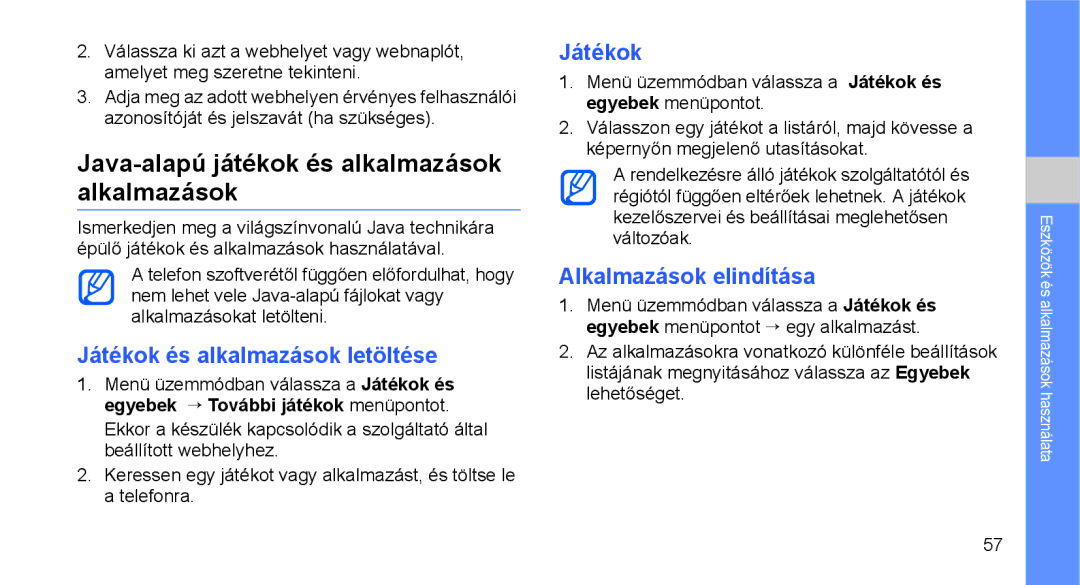 Samsung GT-C3510XKAXEZ, GT-C3510SBATPH Java-alapú játékok és alkalmazások alkalmazások, Játékok és alkalmazások letöltése 