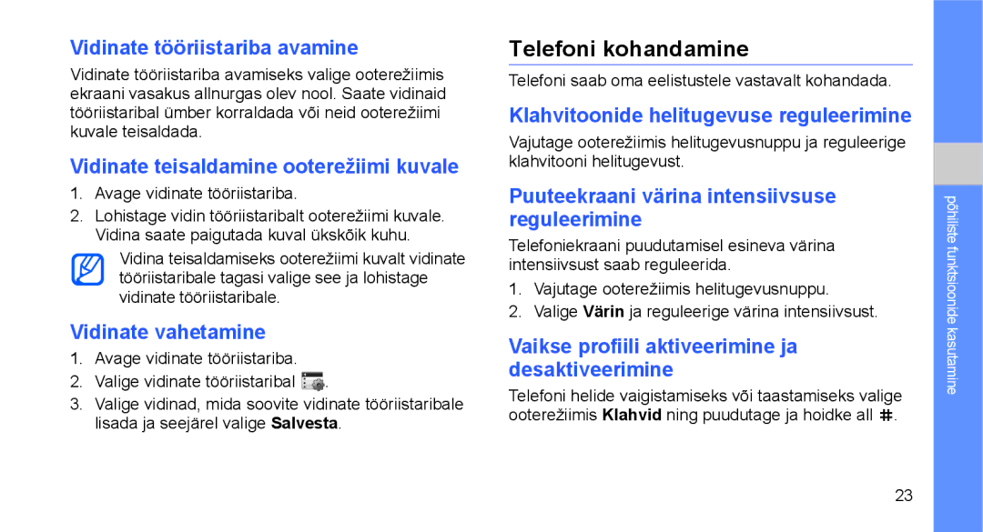 Samsung GT-C3510XKASEB, GT-C3510SIASEB manual Telefoni kohandamine 