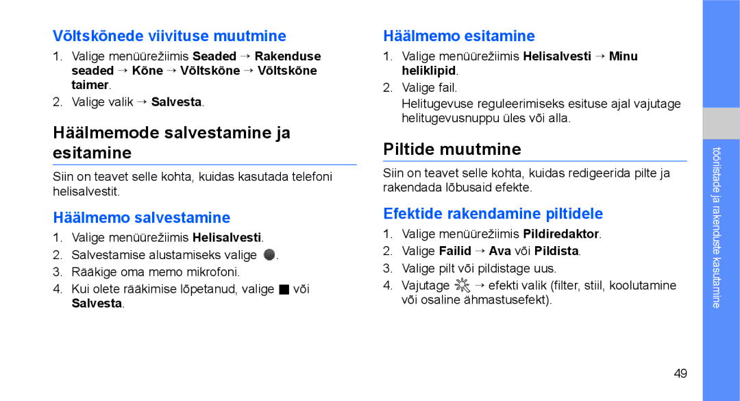 Samsung GT-C3510XKASEB, GT-C3510SIASEB manual Häälmemode salvestamine ja esitamine, Piltide muutmine 